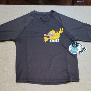 Neff Fired Up Ducky Black Rash Guard Size 10/12 Large UPF 50 New With Tags